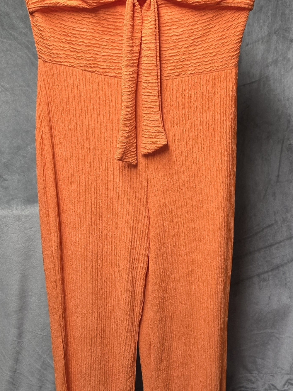 SHEIN Orange Textured Strapless Tie-Waist Jumpsuit